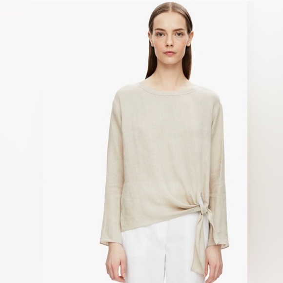 Theory Tops - 💐 Theory 100% Linen Serah Long Sleeve Blouse with Tie At Side. Size Small. NWT